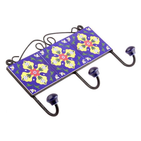 Navy Blue And Red Flower Ceramic Tiles Hooks